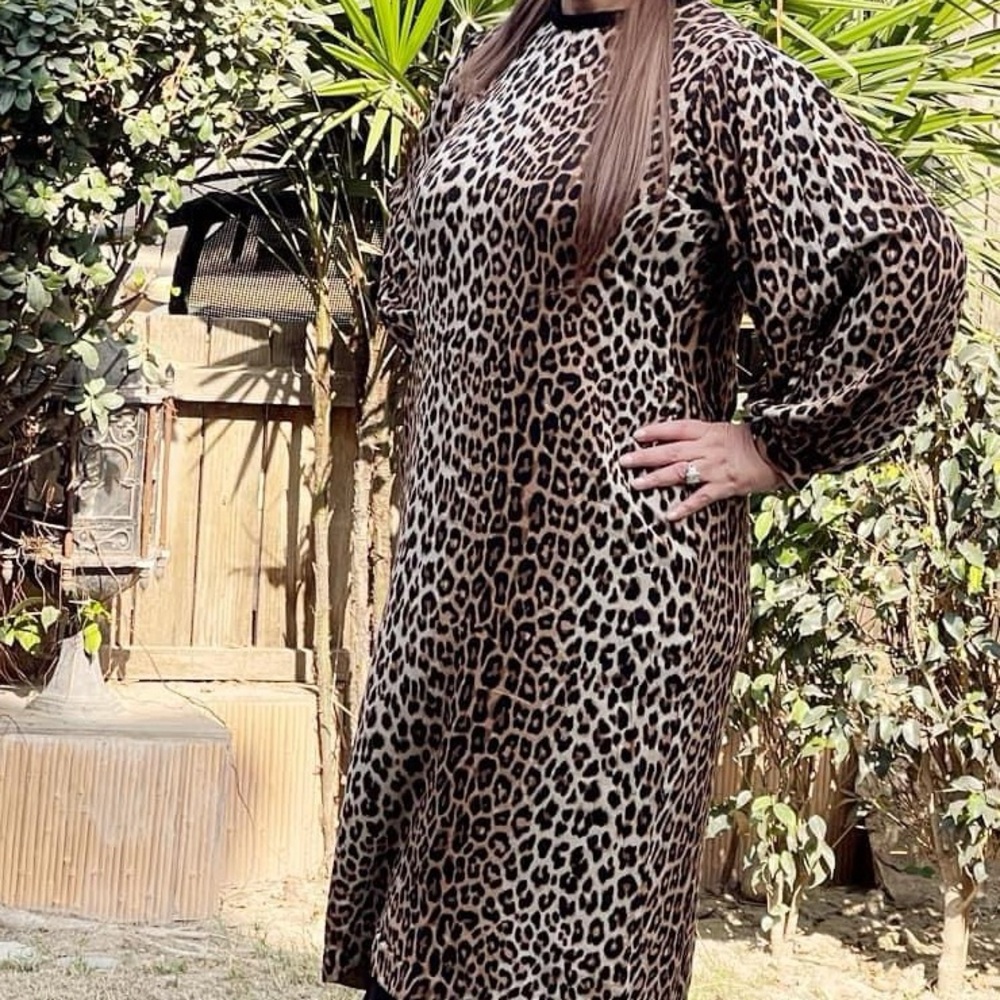 Leopard Print Long shirt with back slit open